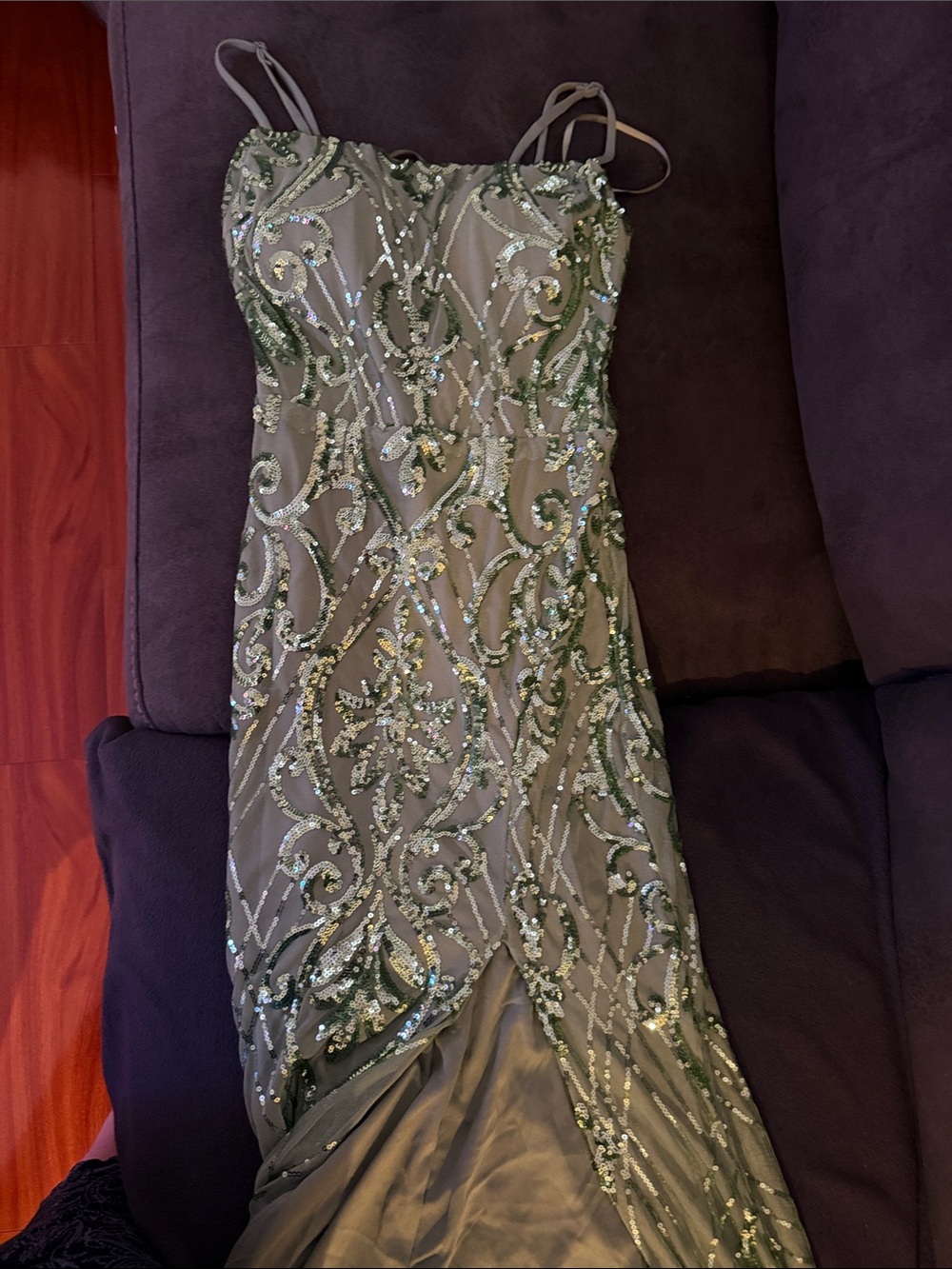 Windsor Olive Green Beaded Sequin Maxi Dress